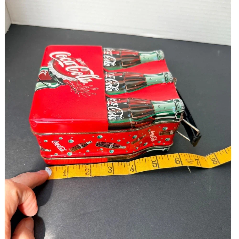 Vintage Coca-Cola Embossed Tin Lunch Box 3D Bottle Design Red Metal Collectible